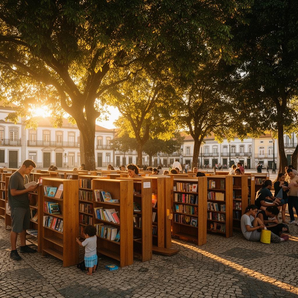 Praça com a Biblioteca a Céu Aberto